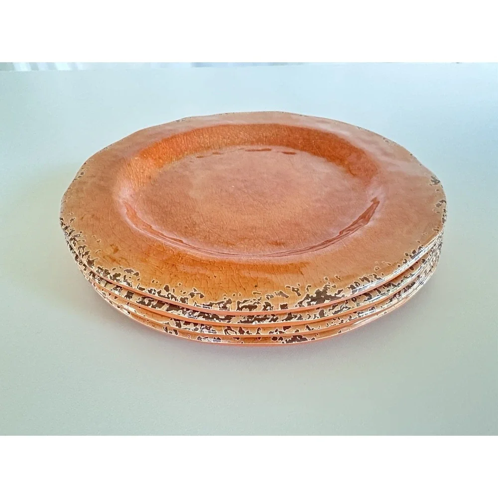 Pier 1 Carmelo Peach Crackle Melamine Lunch or Salad Plates Set 4 8.75